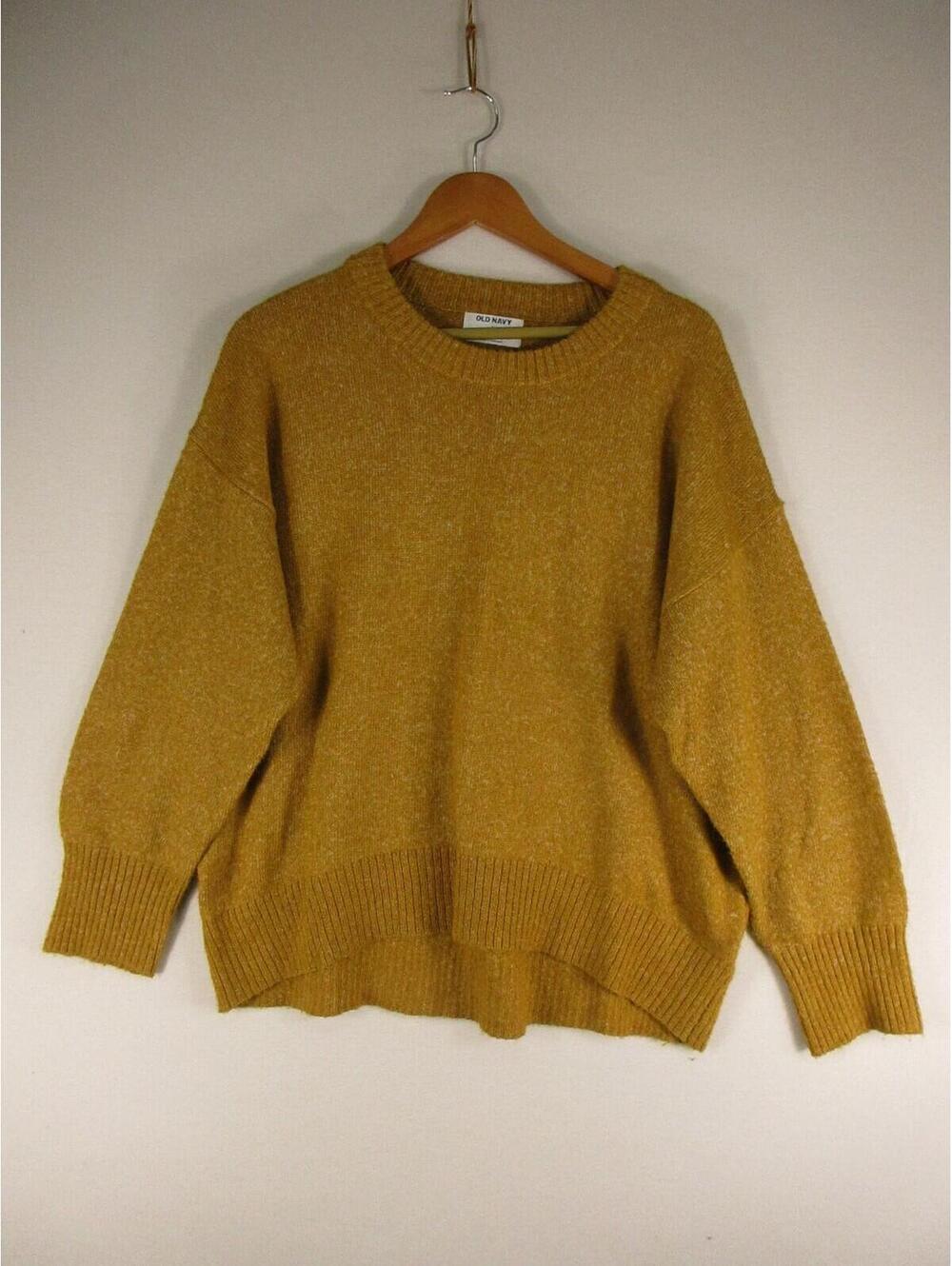 Old Navy Sweater Womens XL Mustard Gold Crewneck Pullover Knit Boxy Recycled